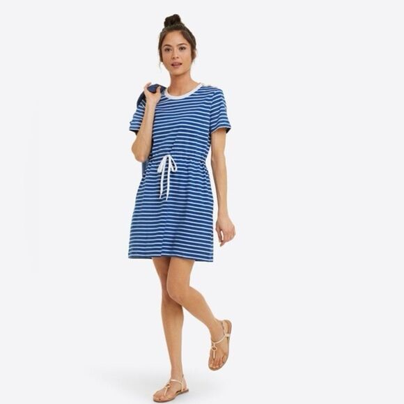 Draper James Dresses & Skirts - Draper James Tie Waist T-Shirt Dress in Blue Nautical Stripe Size 3XL EUC preppy